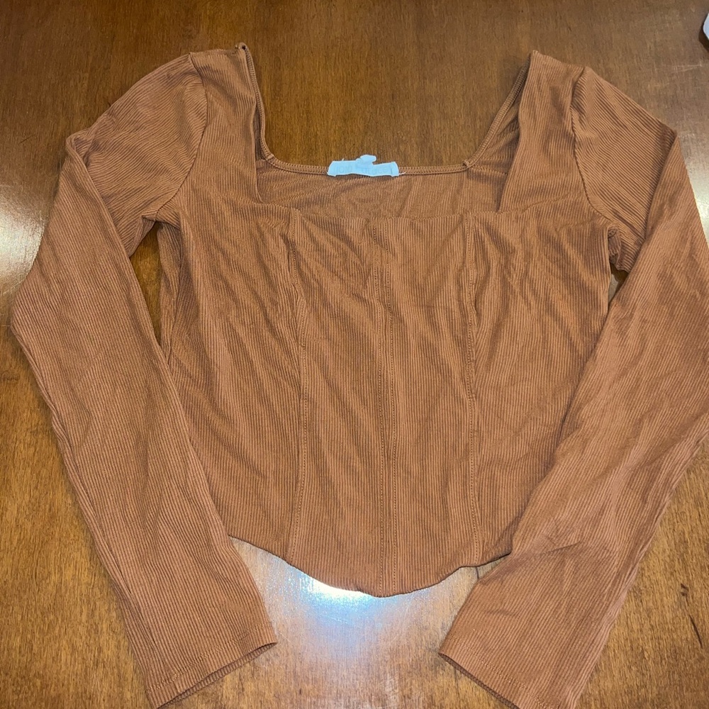 Orange/brown long sleeve corset top